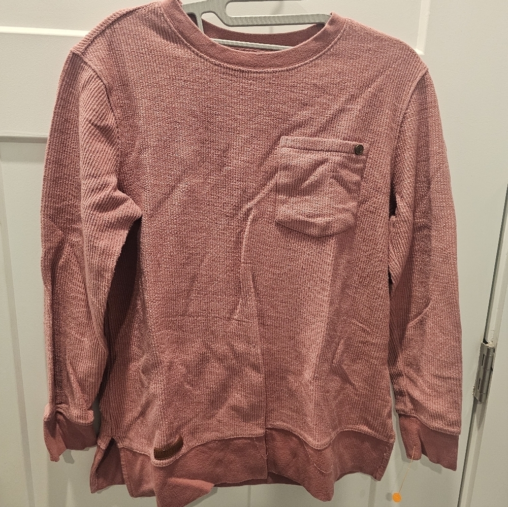 Marleylilly Waffle Knit Tunic Sweatshirt XS Pink Long Sleeve Pocket Pullover
